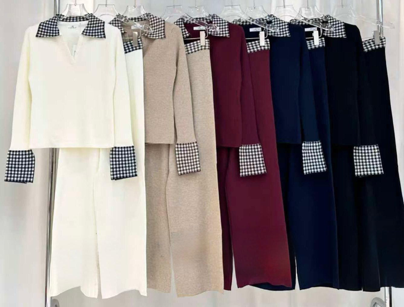 Checkered Collar Knit SET
