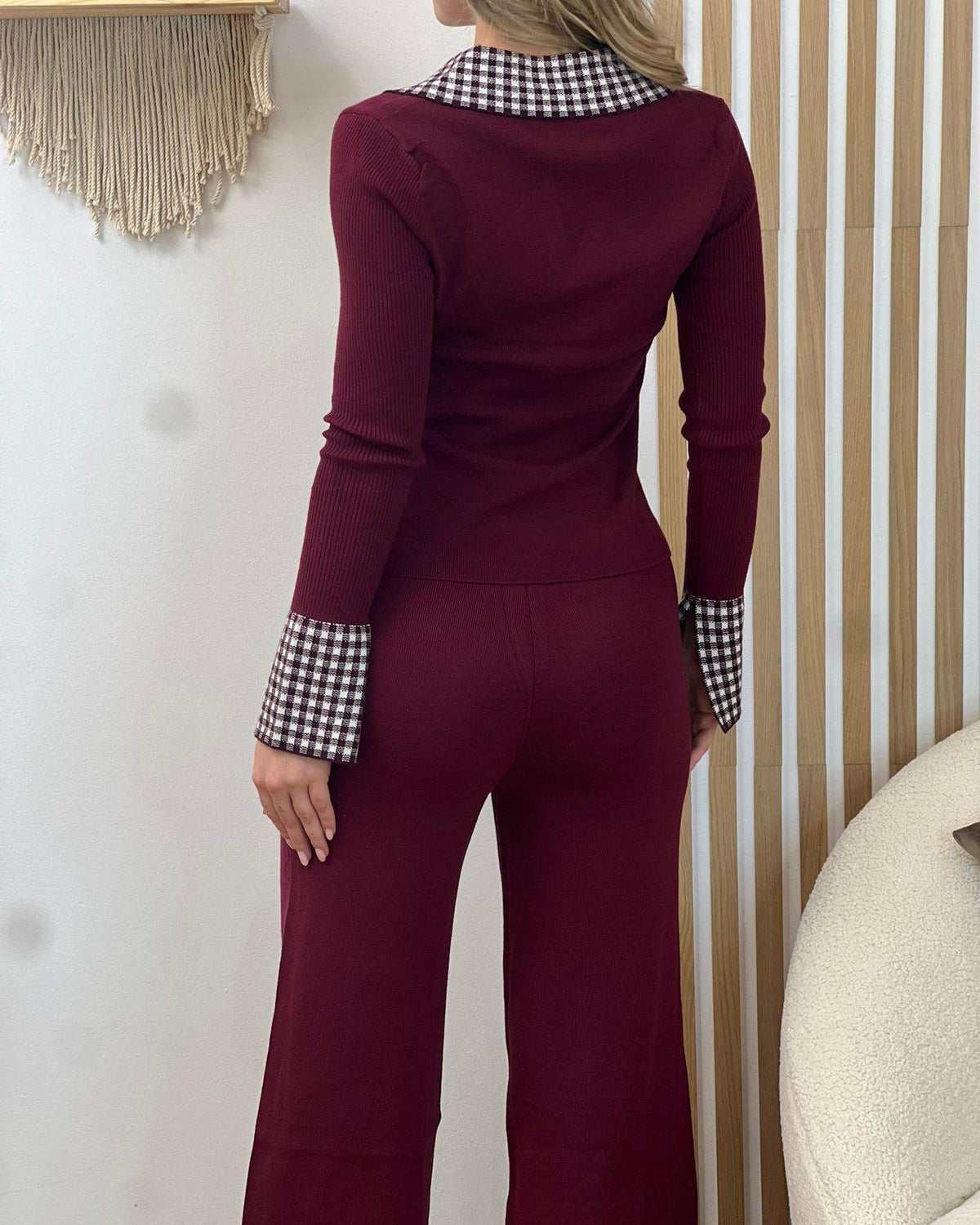 Checkered Collar Knit SET