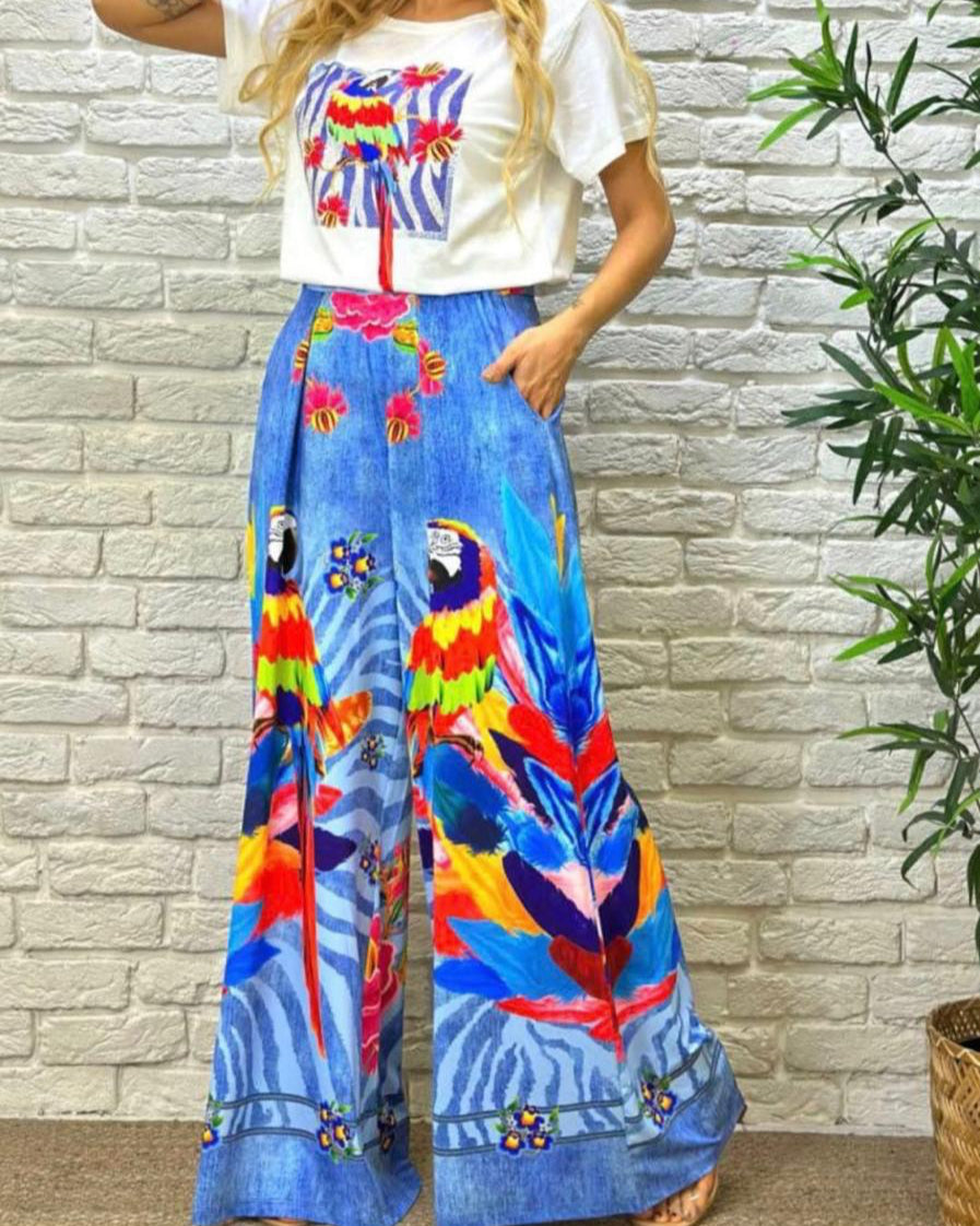 Print Wide-Leg Pants – Lightweight & Denim-Look Styles