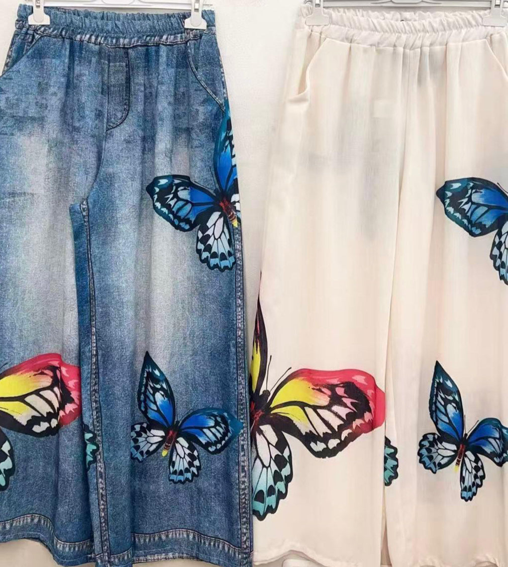 Print Wide-Leg Pants – Lightweight & Denim-Look Styles