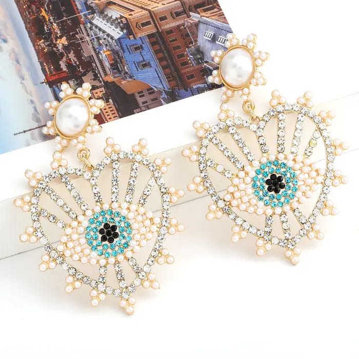 Pearl & Crystal Evil Eye Statement Earrings