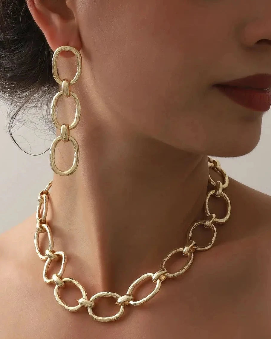 Linked Gold Drop Earring and Necklace