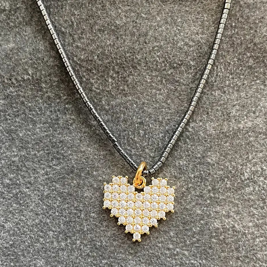 Hematite Pavé Heart Necklace