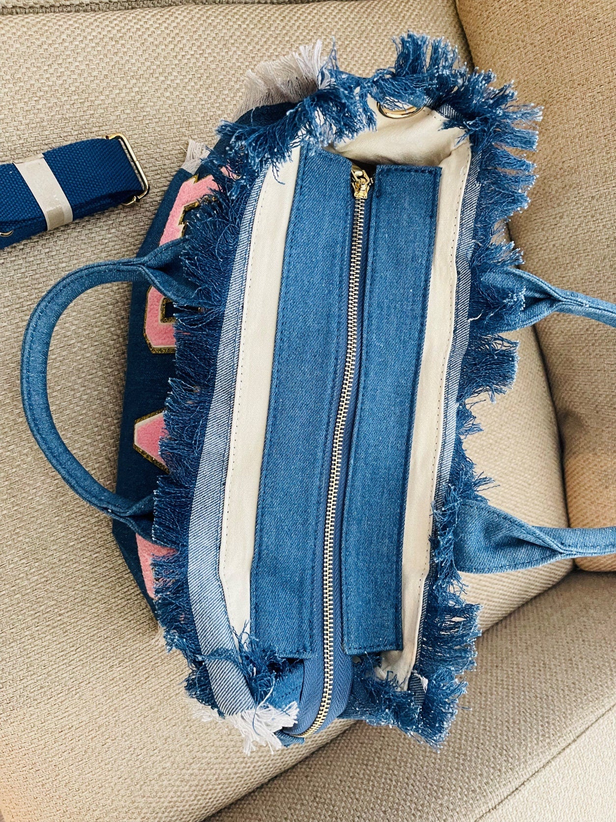 Denim Jean Tote LOVE in White