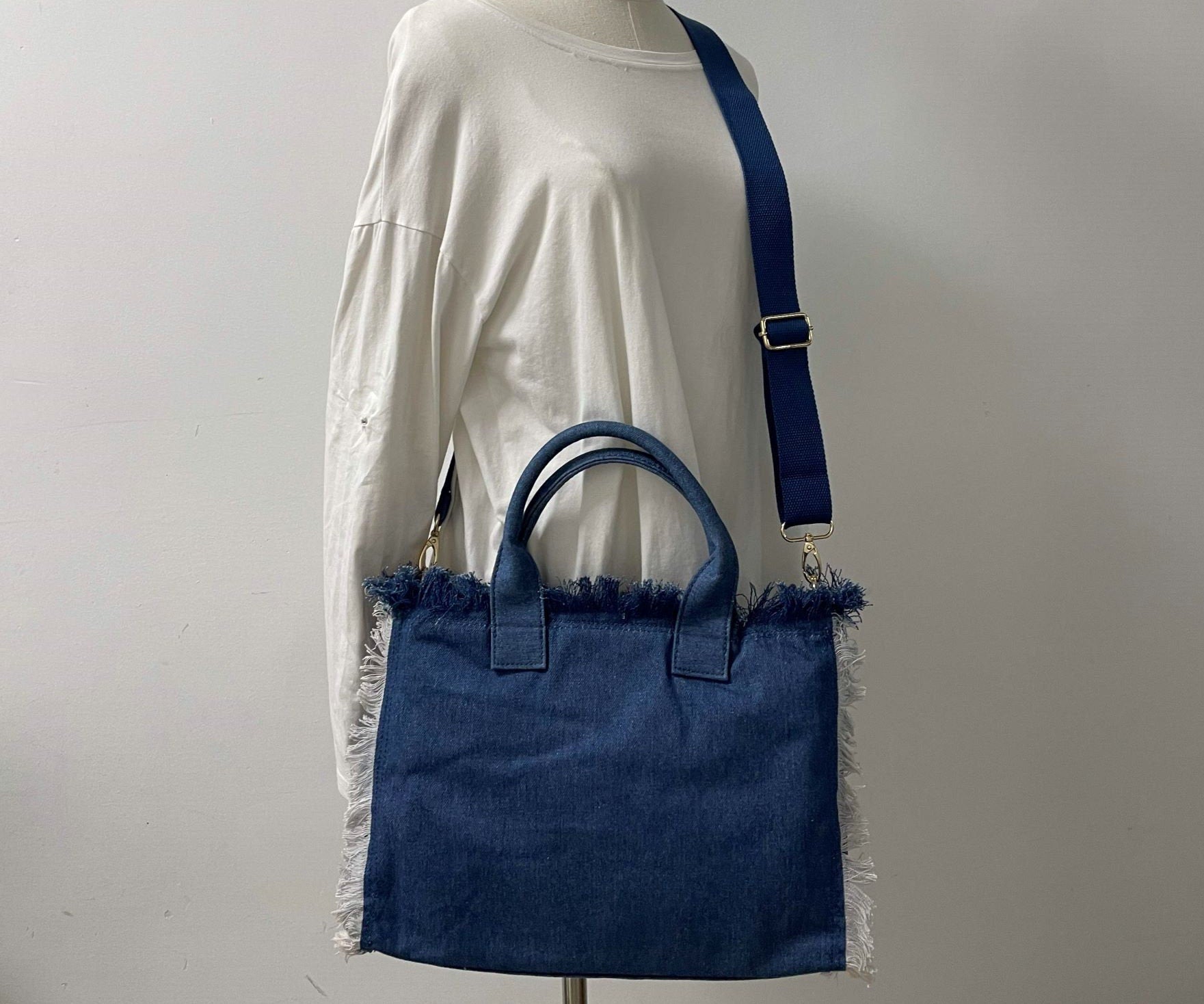 Denim Jean Tote LOVE in White