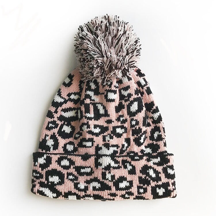 Leopard Print Beanies Pom Pom