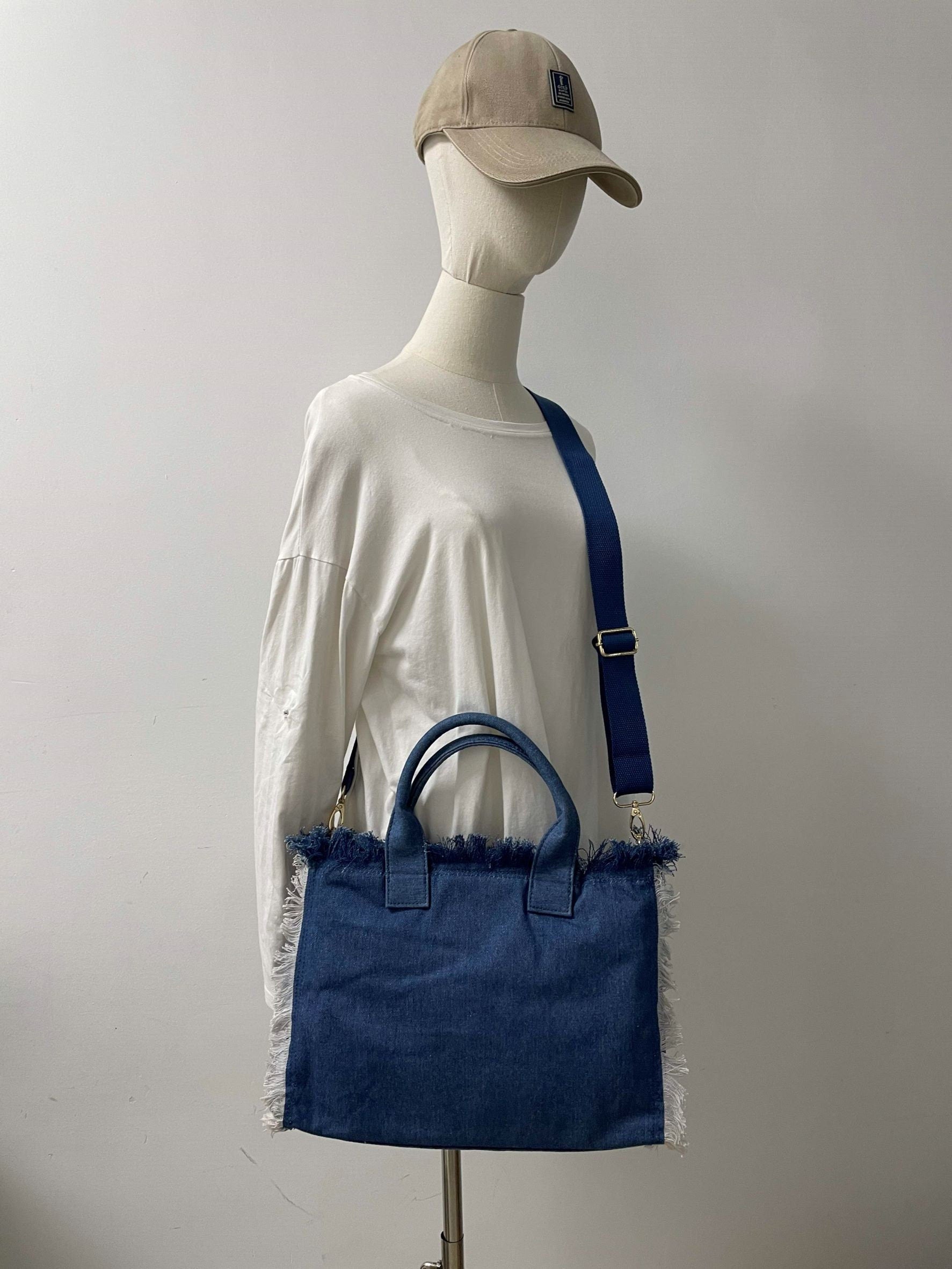 Denim Jean Tote, HAPPY in WHITE