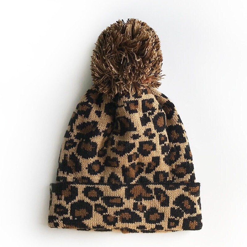 Leopard Print Beanies Pom Pom