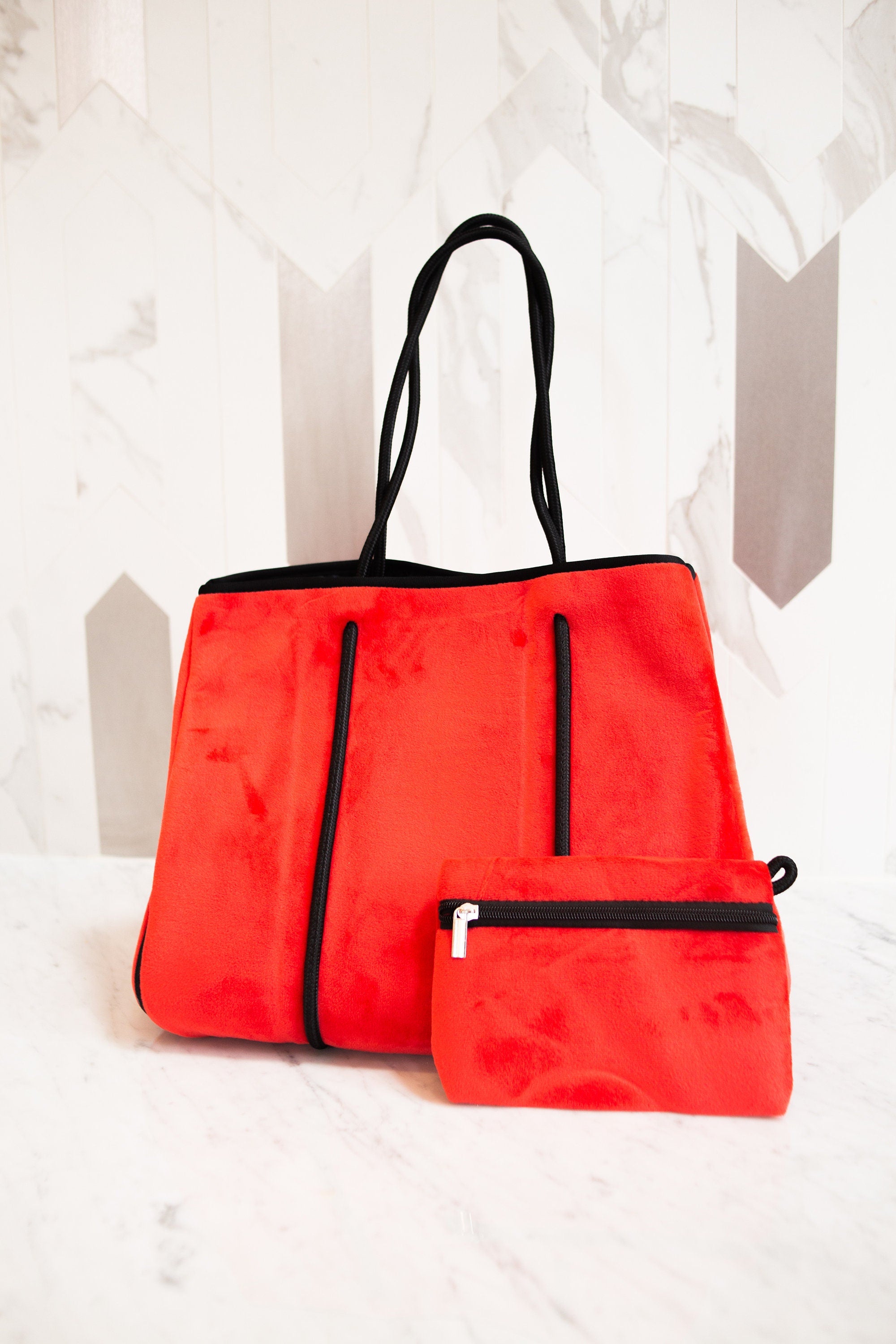 NEOPRENE TOTE BAG, Velvet Ruby Red