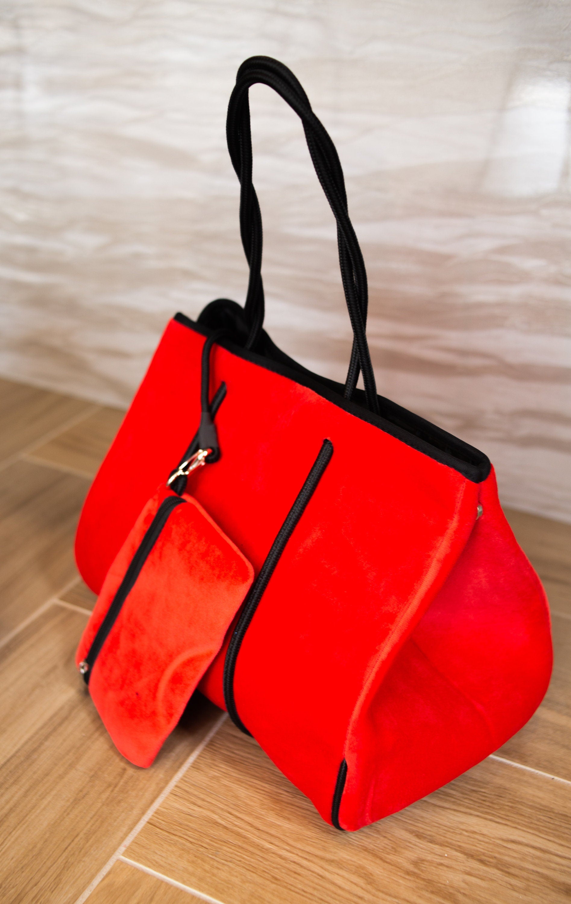 NEOPRENE TOTE BAG, Velvet Ruby Red