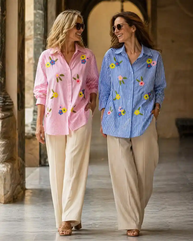 Floral Embroidered Stripe Shirt