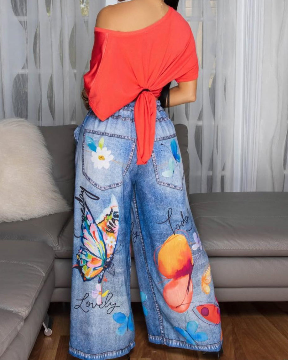 Print Wide-Leg Pants – Lightweight & Denim-Look Styles