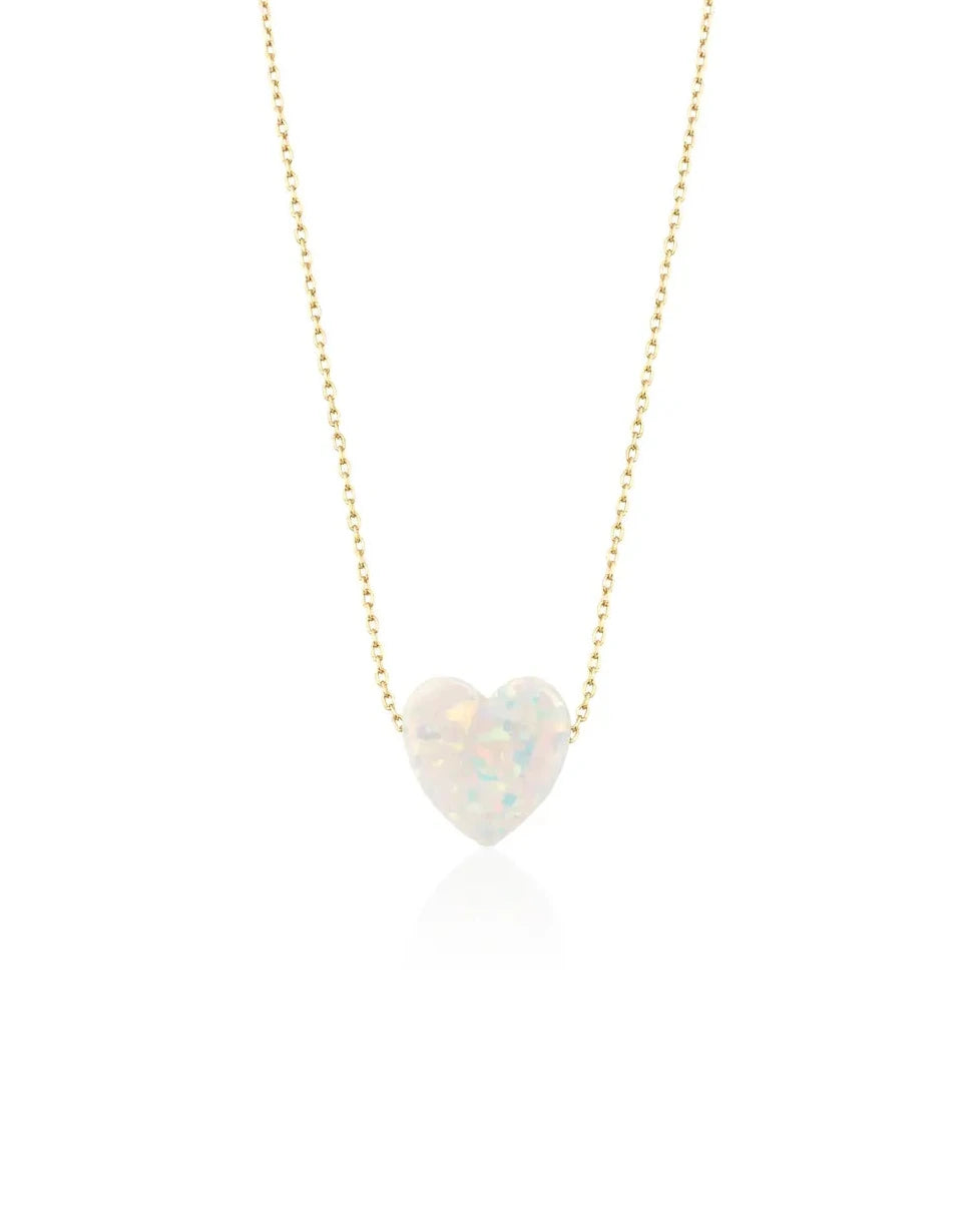 White Opal Heart Pendant Necklace