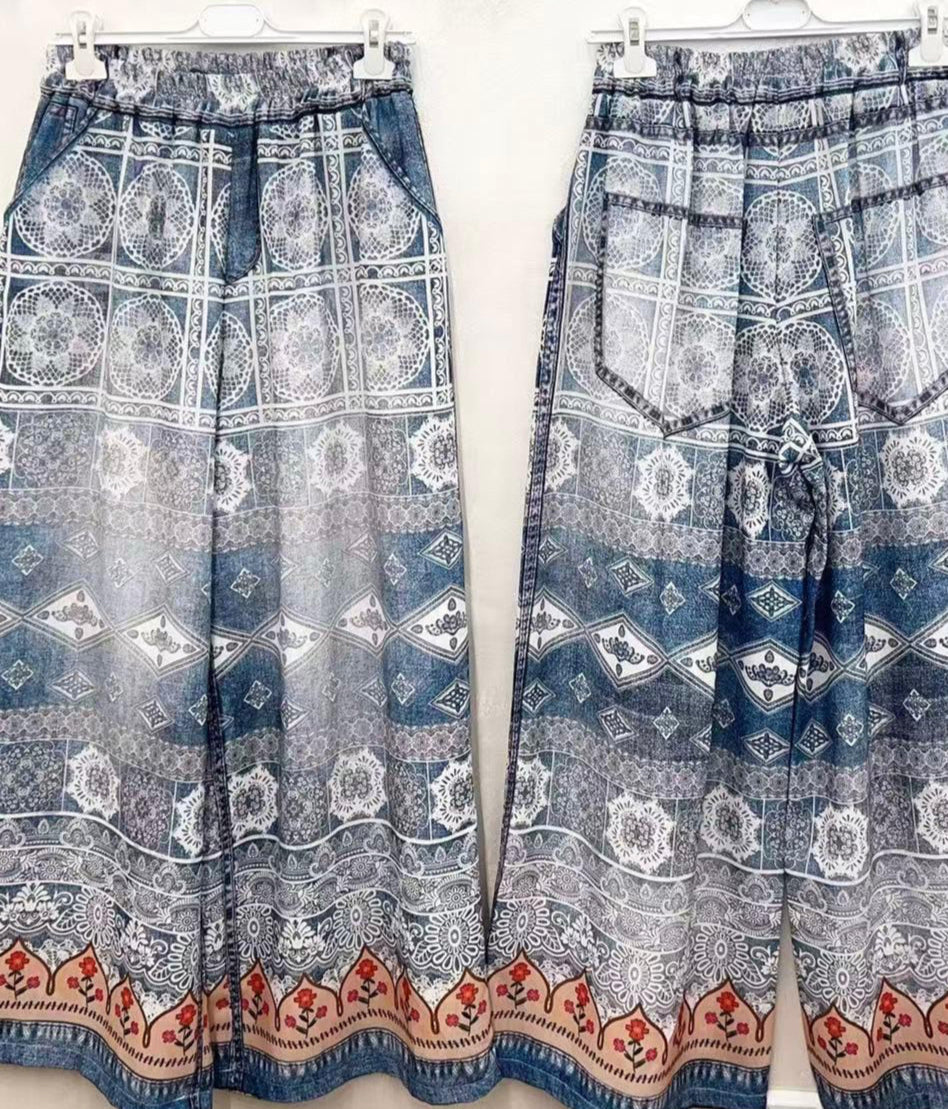 Print Wide-Leg Pants – Lightweight & Denim-Look Styles
