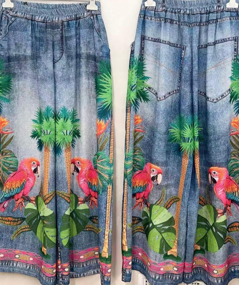 Print Wide-Leg Pants – Lightweight & Denim-Look Styles