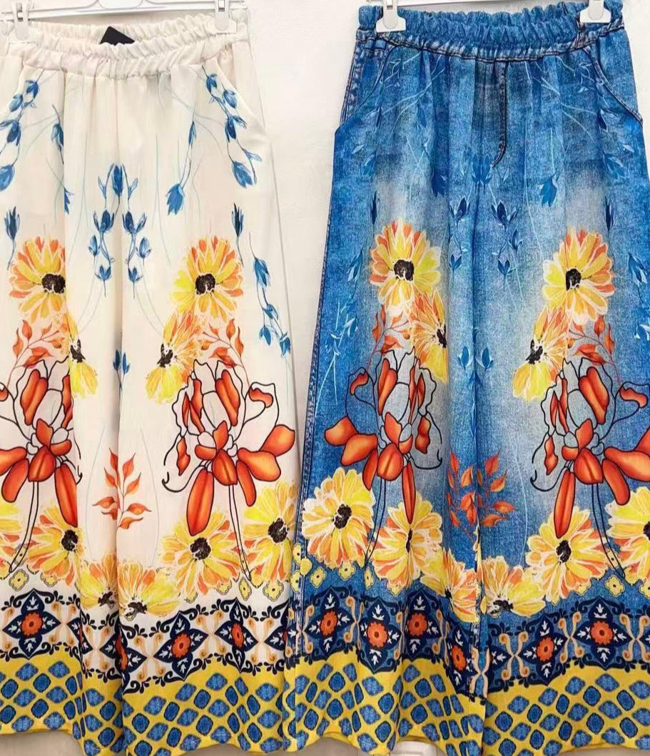 Print Wide-Leg Pants – Lightweight & Denim-Look Styles