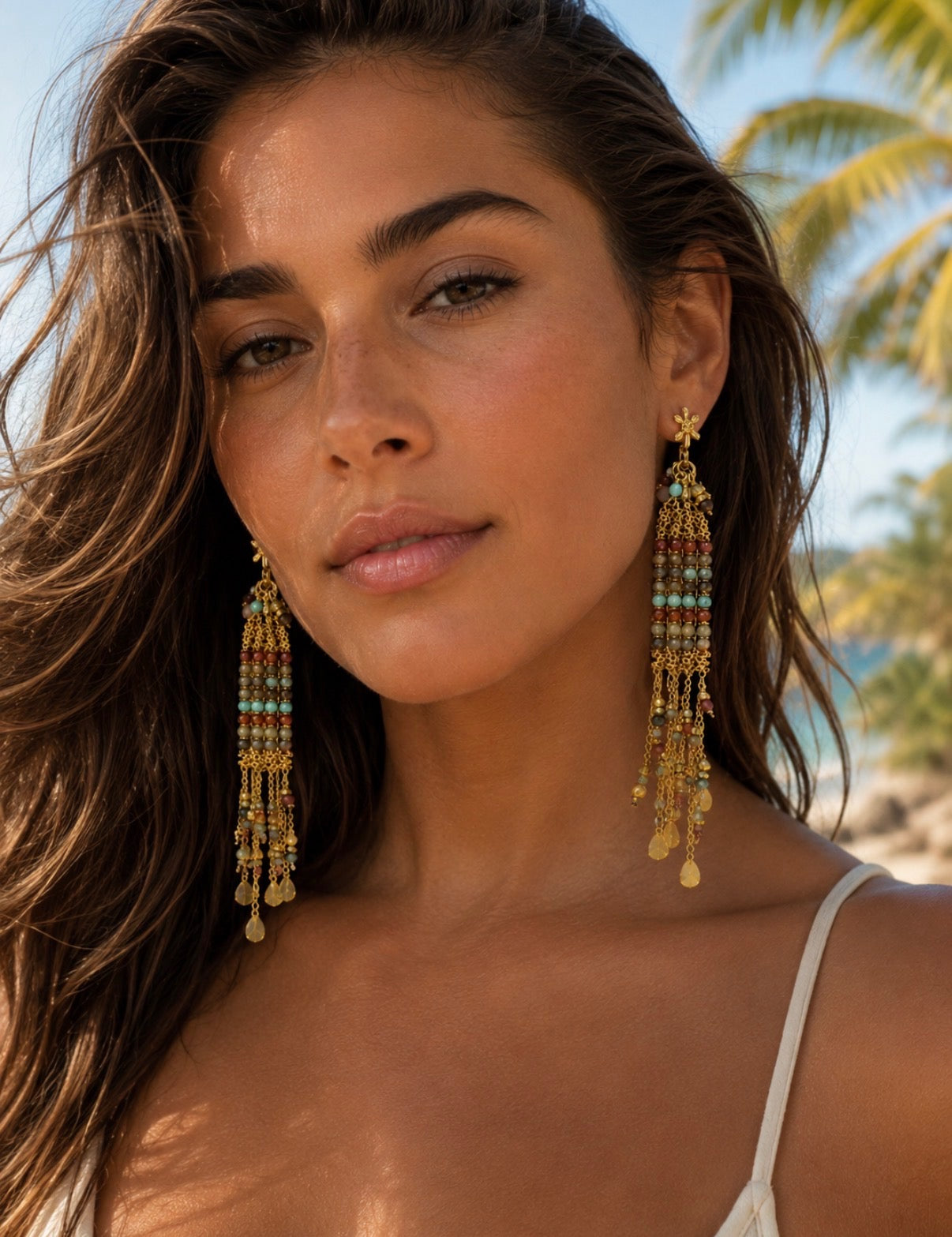 Santorini Sunset Beaded Tassel Earrings