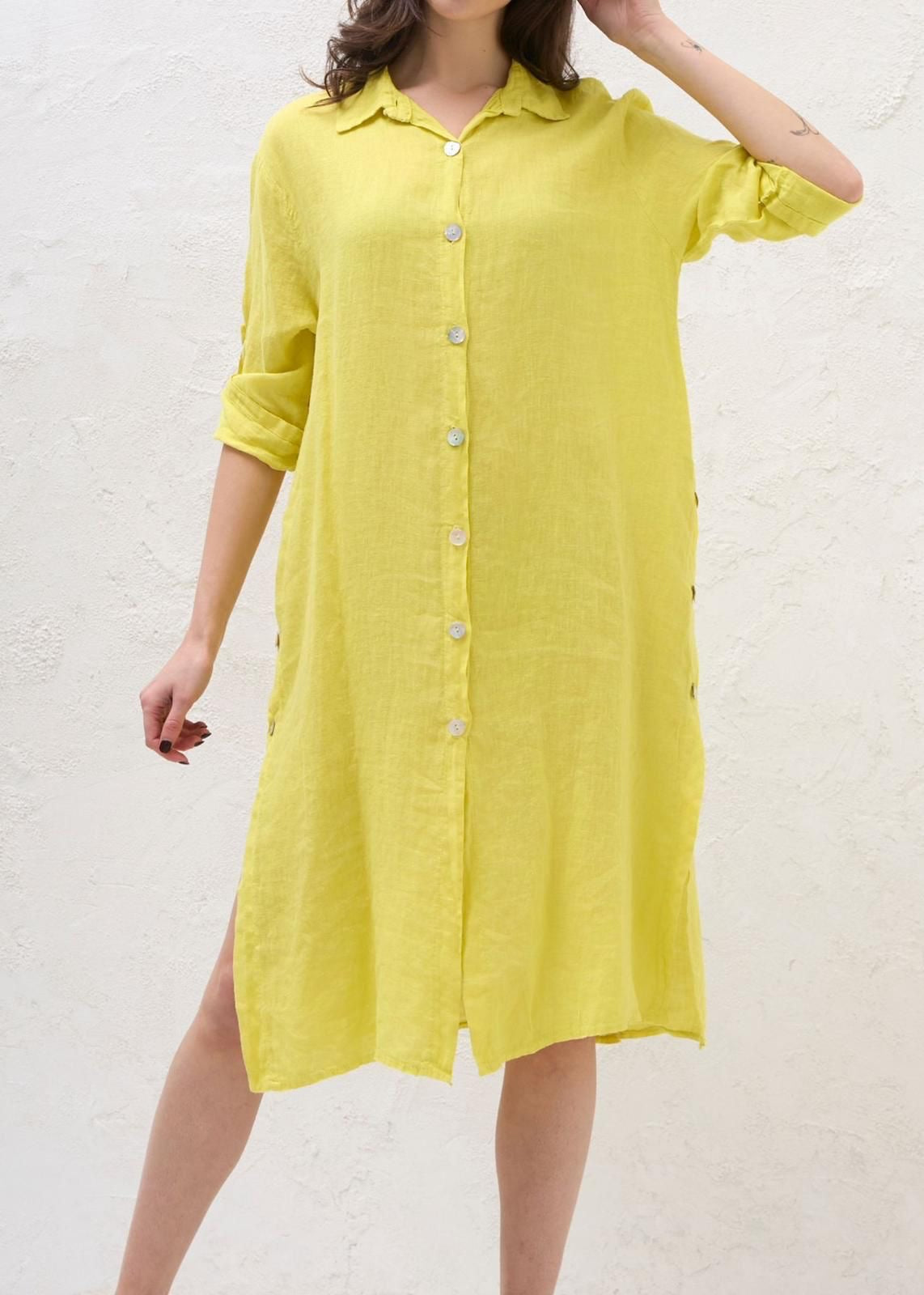 Linen Button-Up Dress with Crochet Back Detail