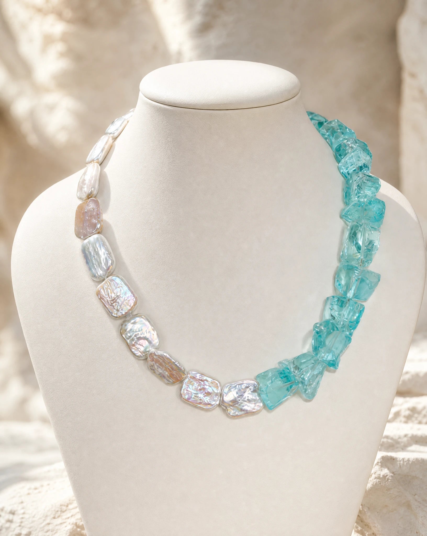 Capri Coast Pearl & Aqua Topaz Necklace