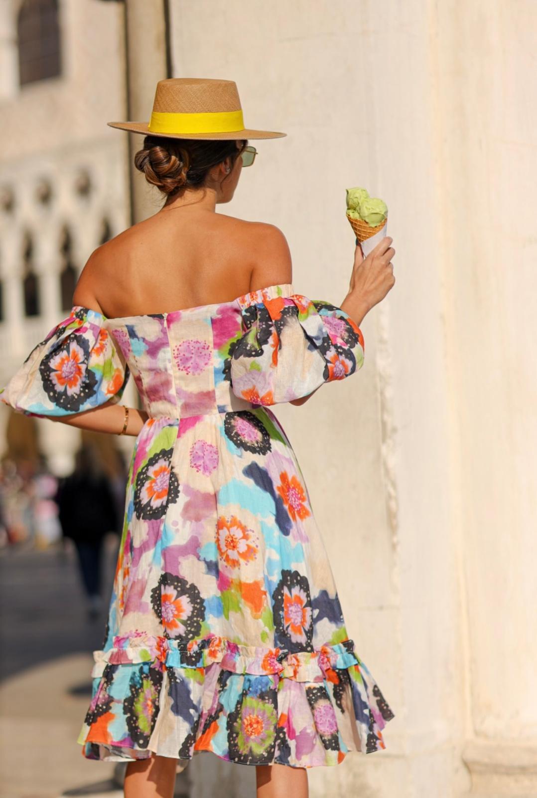 Off-Shoulder Watercolor Floral Dress