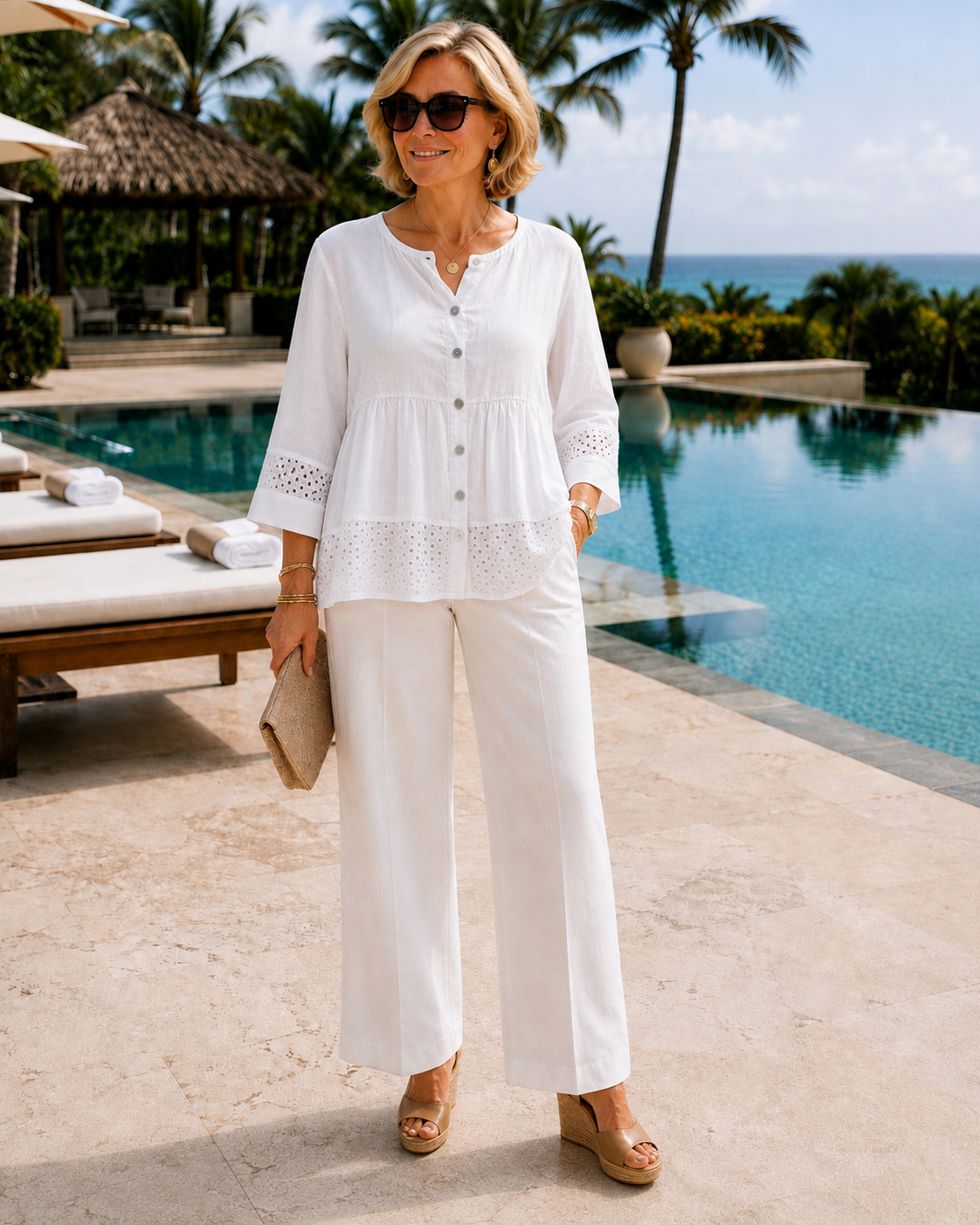 Bianca Eyelet Button-Front Top