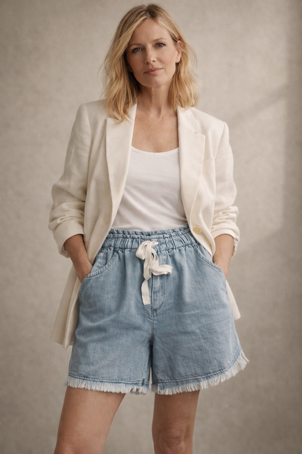 Chambray Drawstring Shorts