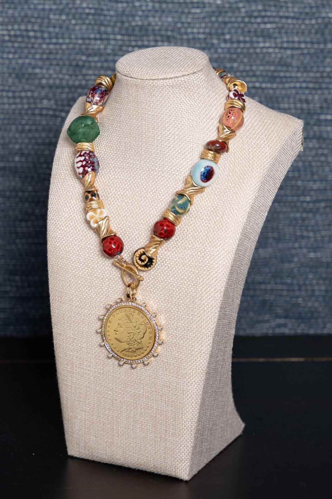 Artisan Beaded Coin Necklace
