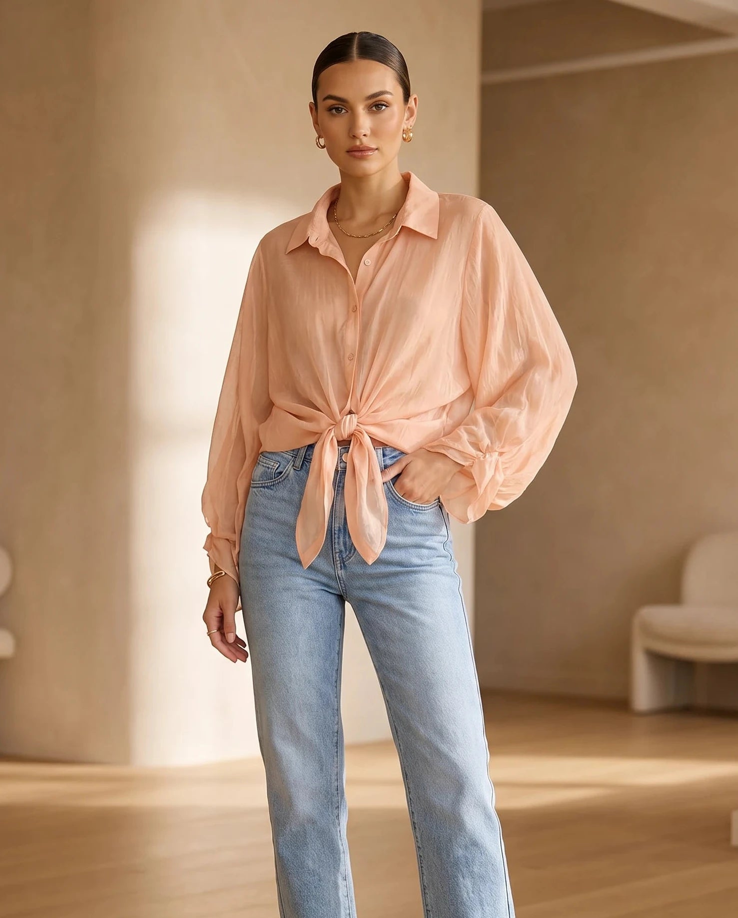 Cloud Drape Button Blouse