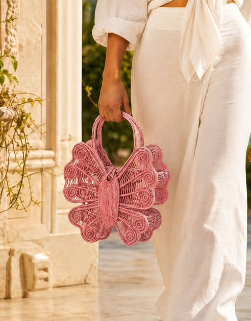 Tote with butterfly garden embroidery