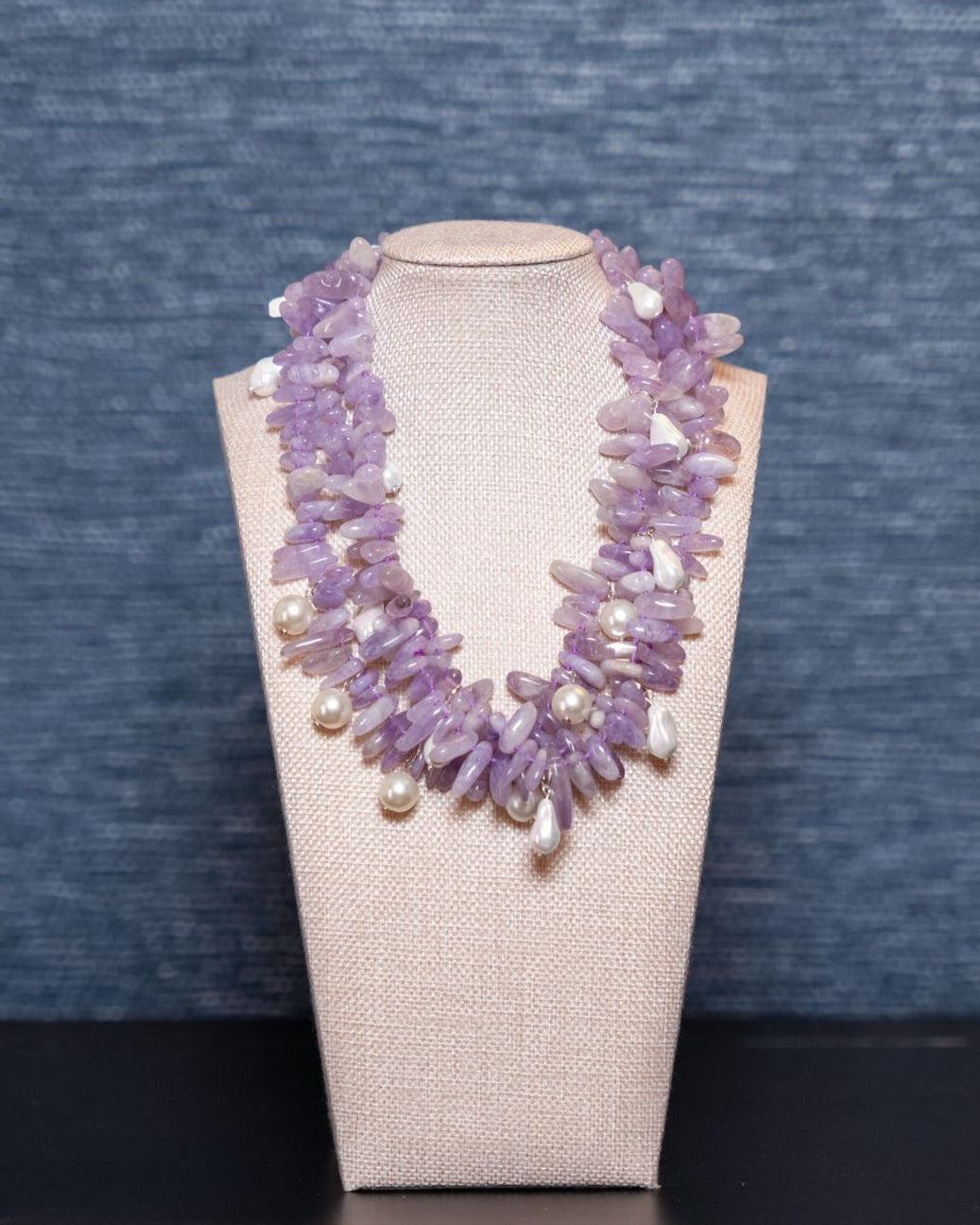 Lavender Amethyst & Pearl Cluster Necklace – Soft, Radiant & Regal