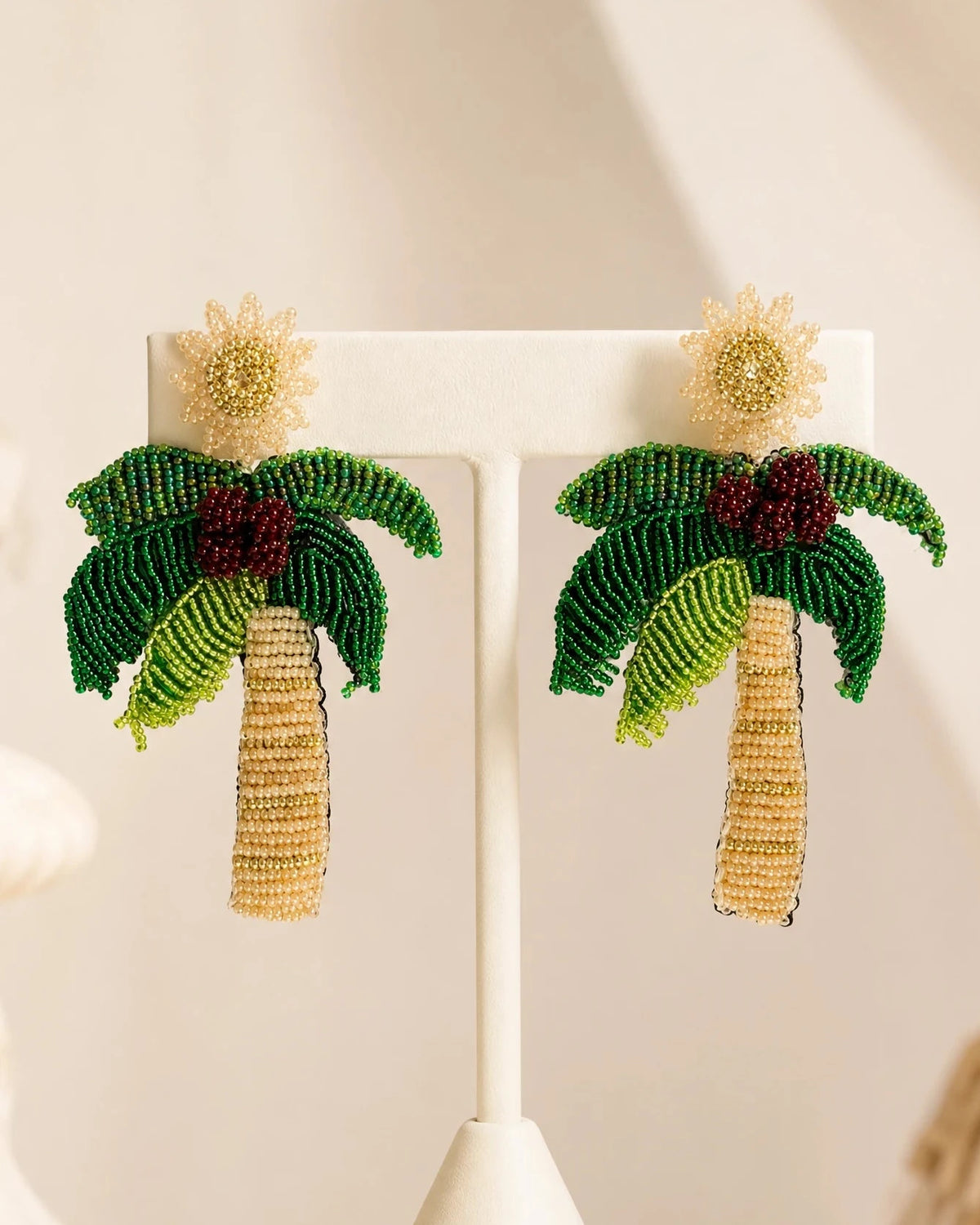 Emerald Palm Beaded Earrings