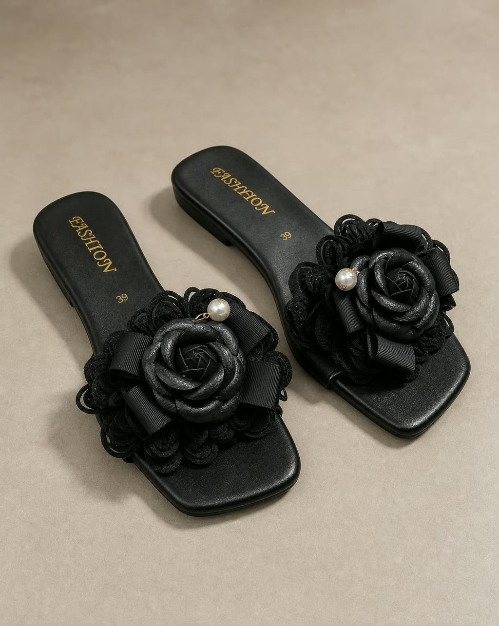 Midnight Camellia Floral Slide