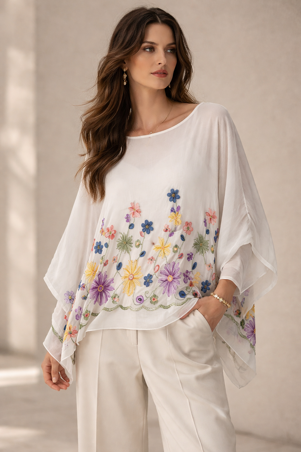 Embroidered Garden Silk Blouse