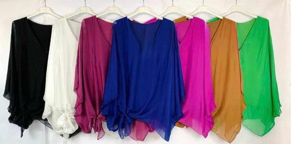 Flowy Chiffon V-Neck Top with Tie Detail