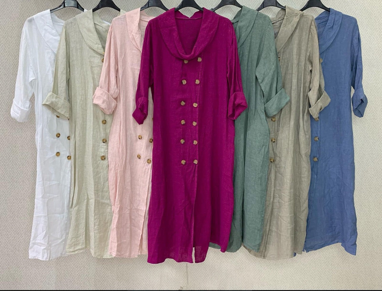 Linen Double-Breasted Midi Dress