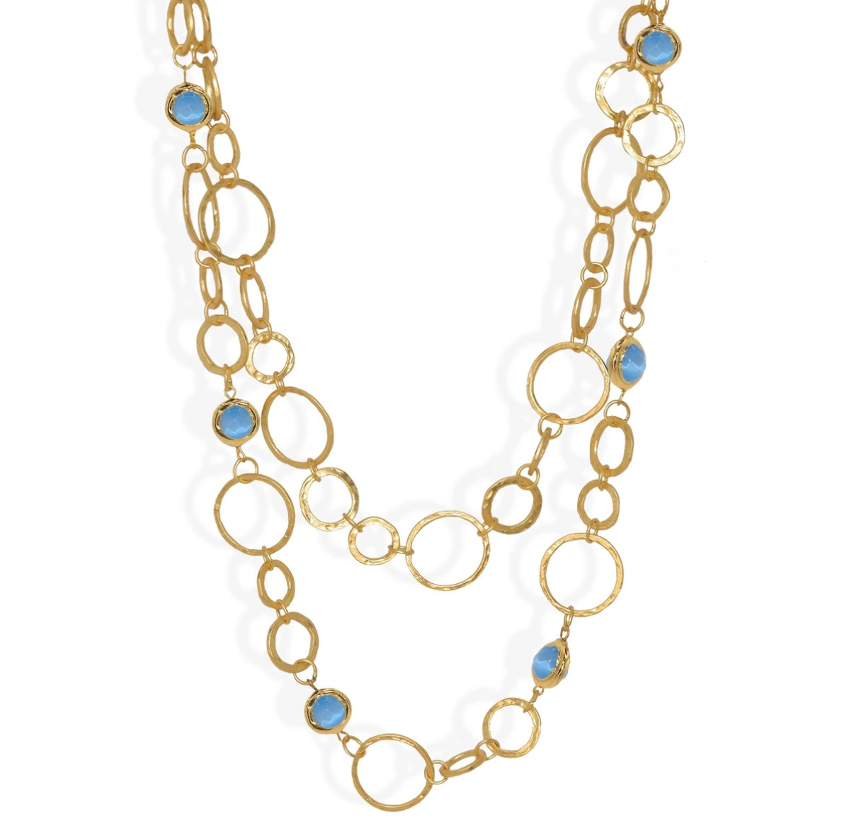 Gold Stone Hammered Link Necklace