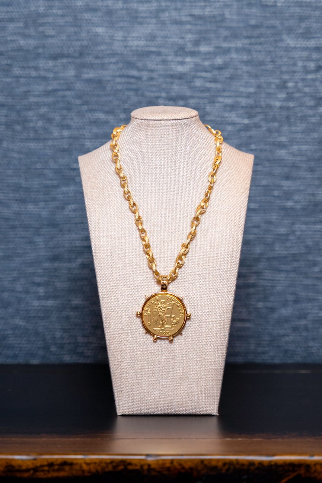Gold Medallion Necklace with Liberty Motif