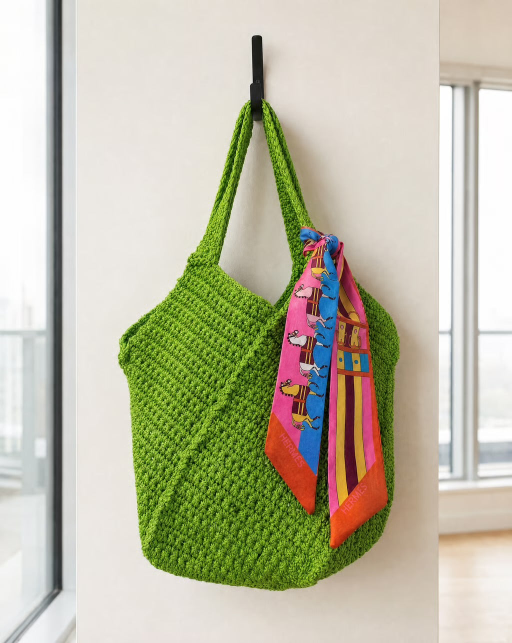 Portofino Crochet Tote with Silk Twilly