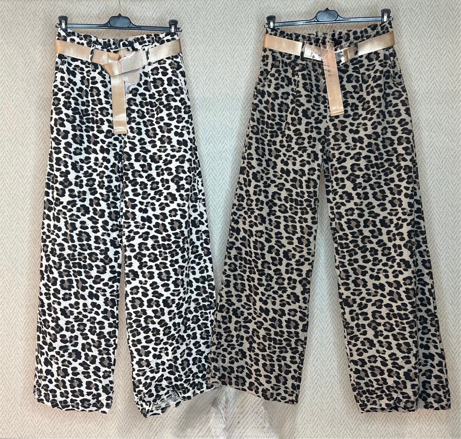Magic Leopard Print Wide-Leg Pants with Belt