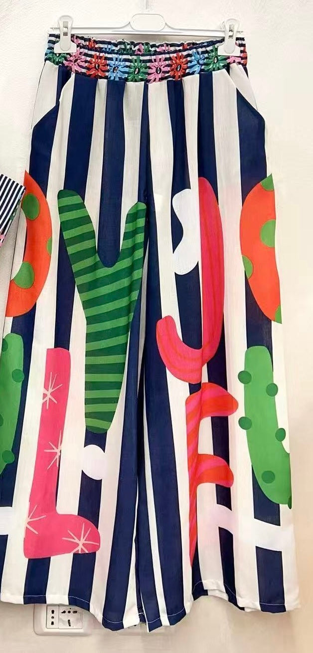 Joyful Striped Wide-Leg Pants – Multicolor