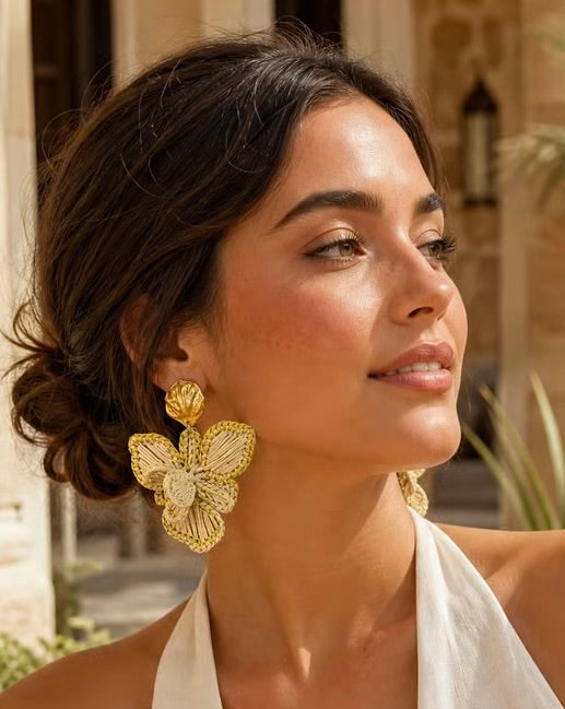 Palm Grove Raffia Orchid Earrings