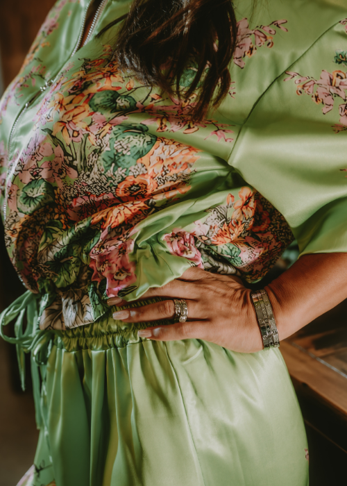 Garden Bloom Satin Jacket  and Pant Set