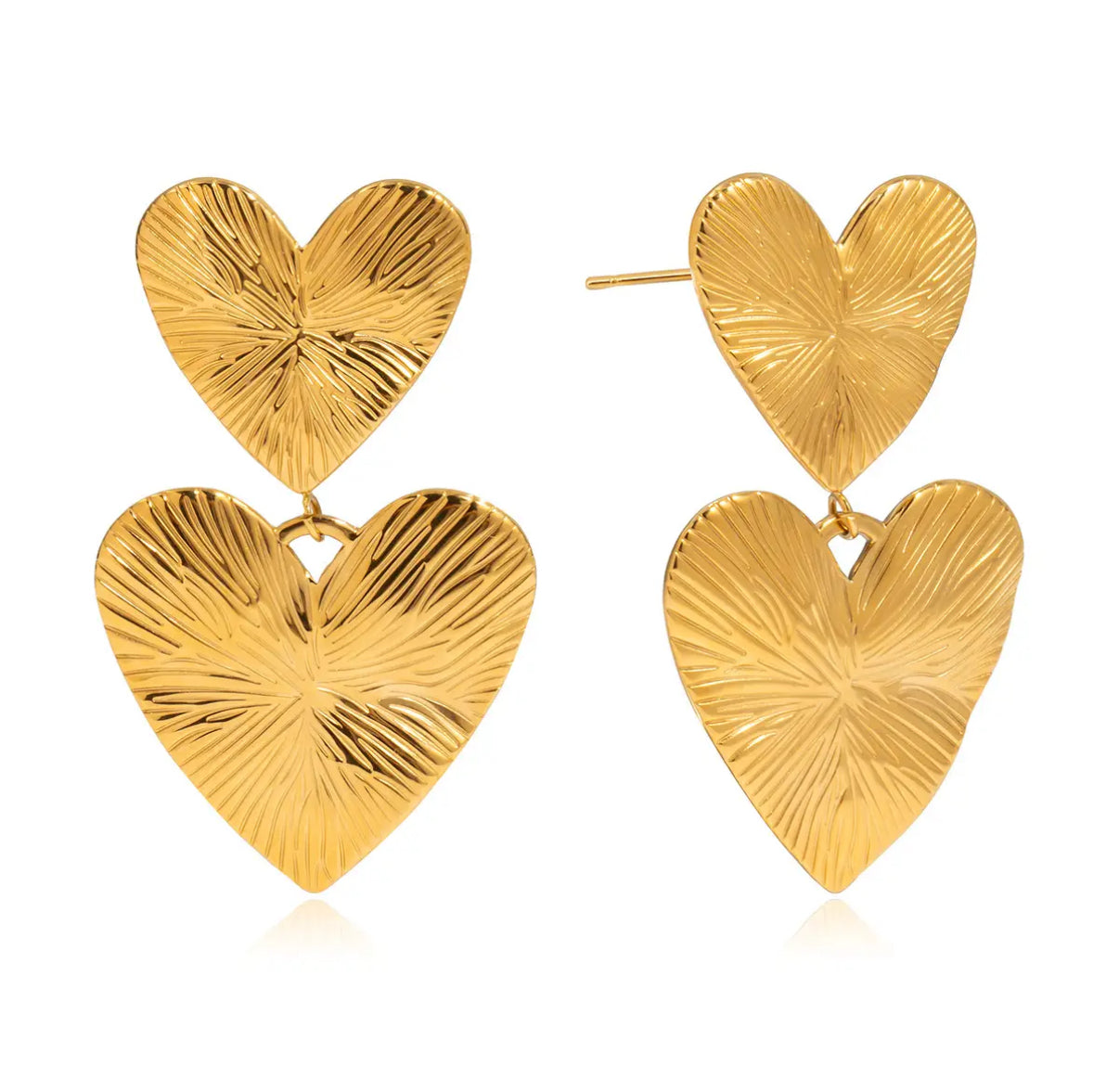 Textured Double Heart Drop Earrings