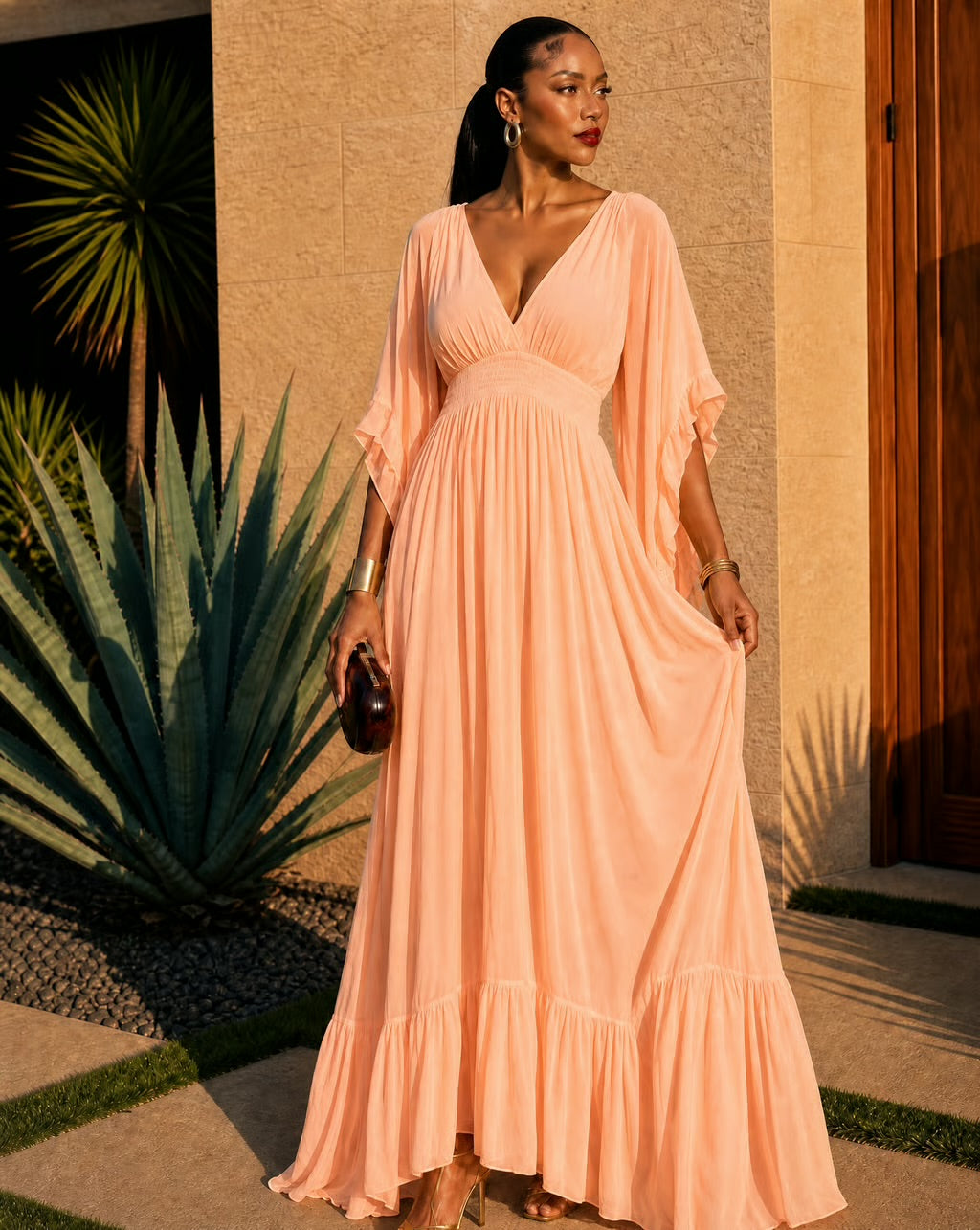 Mediterranean Bloom Solid Maxi Dress