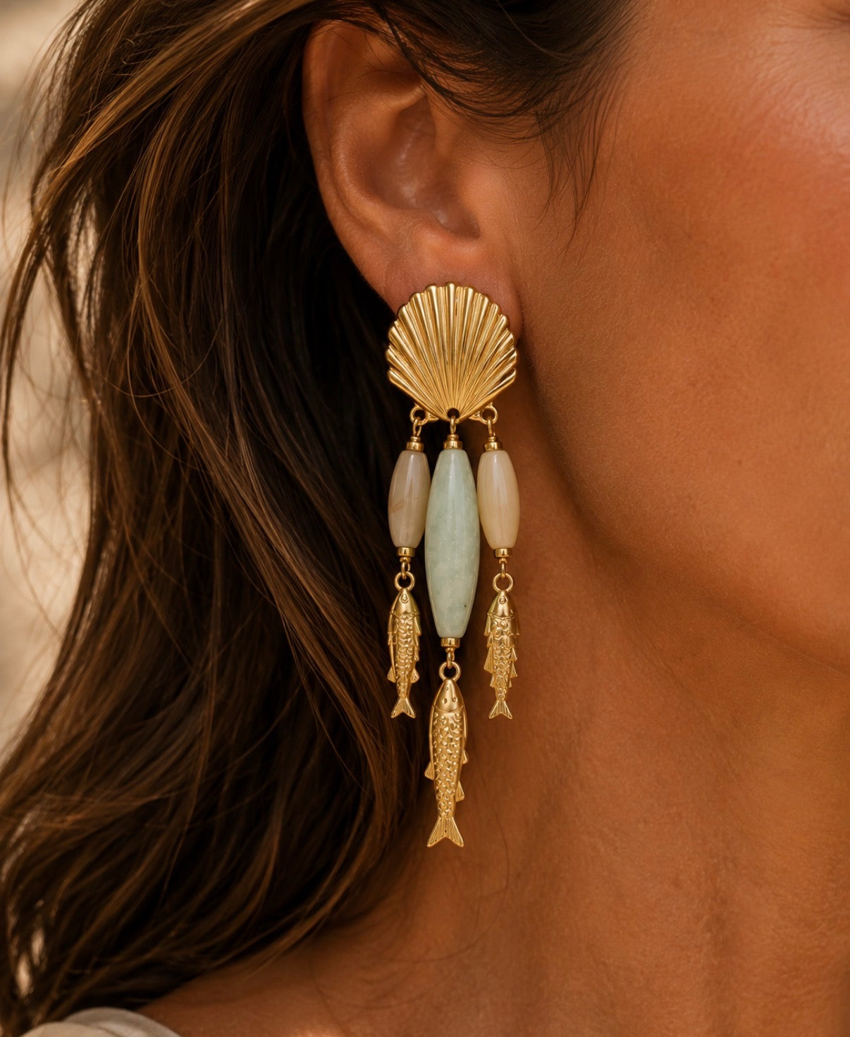 Isola Marina Shell & Amazonite Statement Earrings
