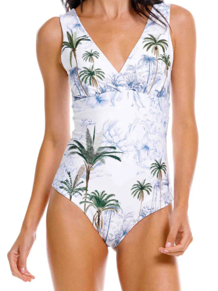 Tropical Palm One-Piece Swimsuit – Sleek, Supportive & Vacation-Ready