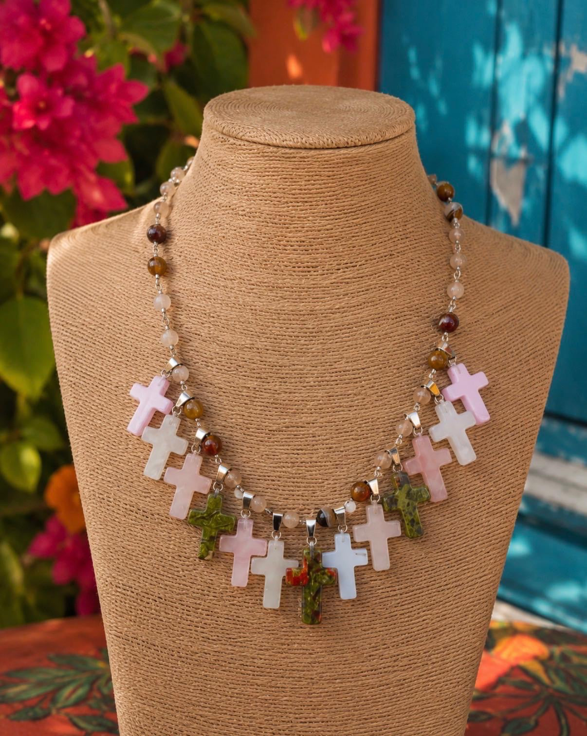 Blush Garden Cross Statement Necklace