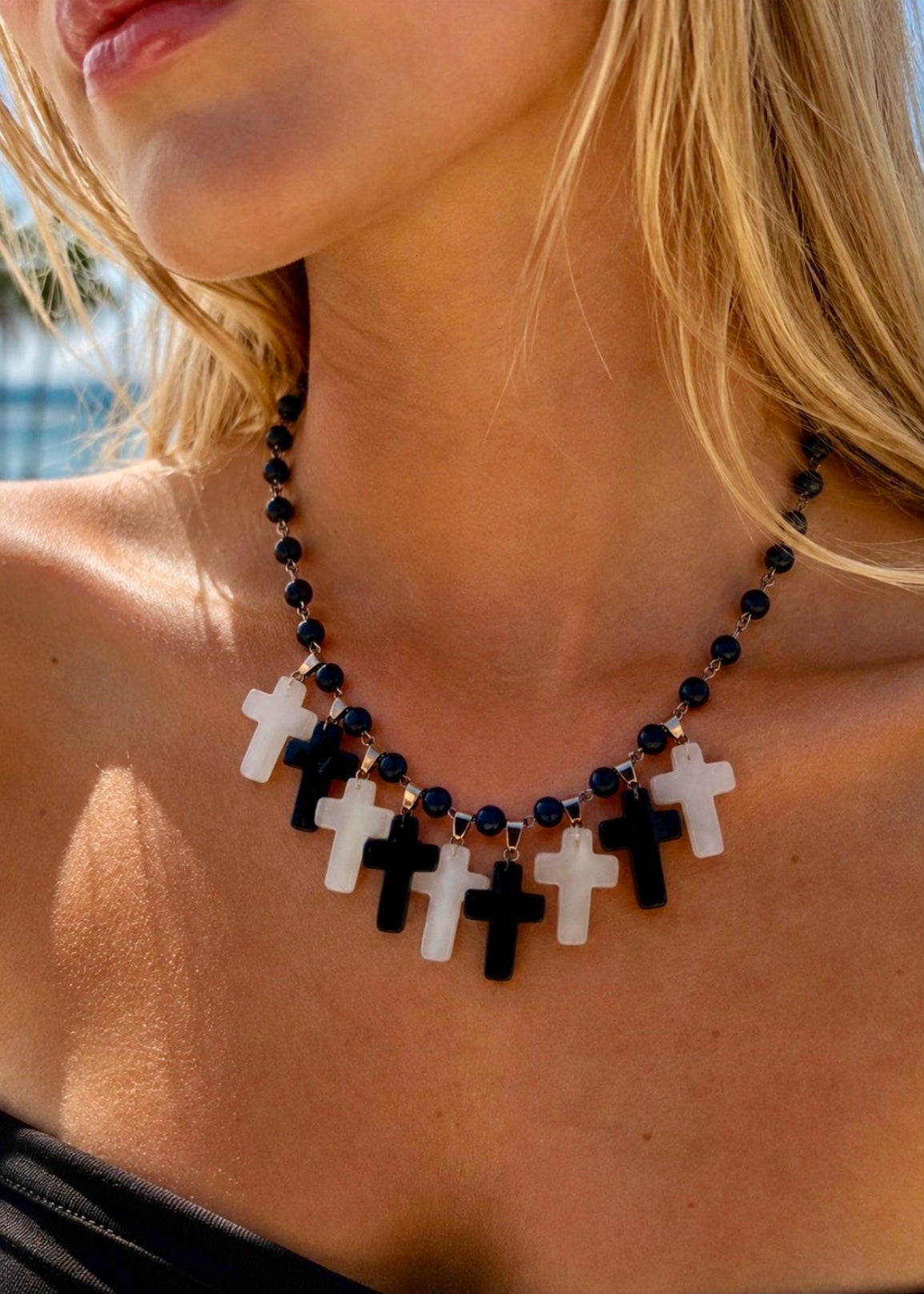 Midnight Cross Charm Necklace