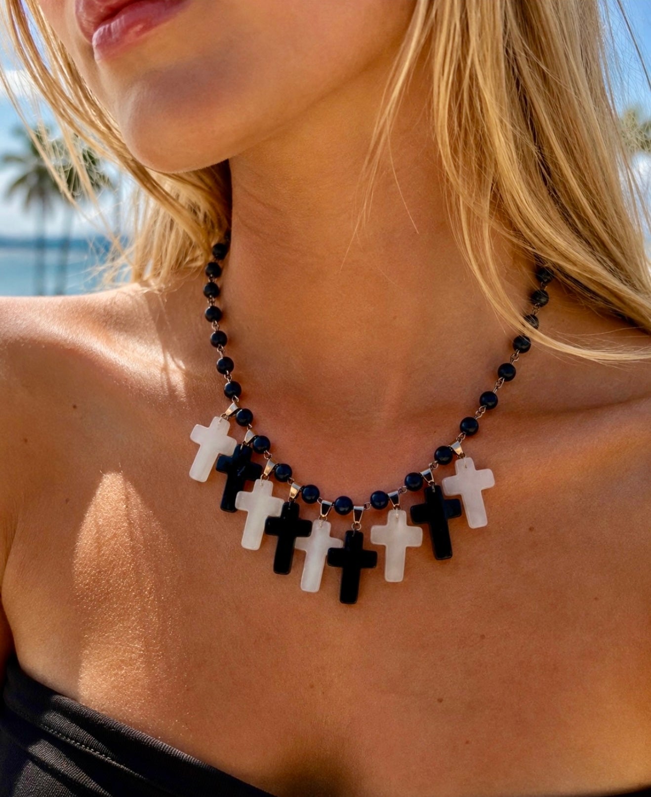 Midnight Cross Charm Necklace