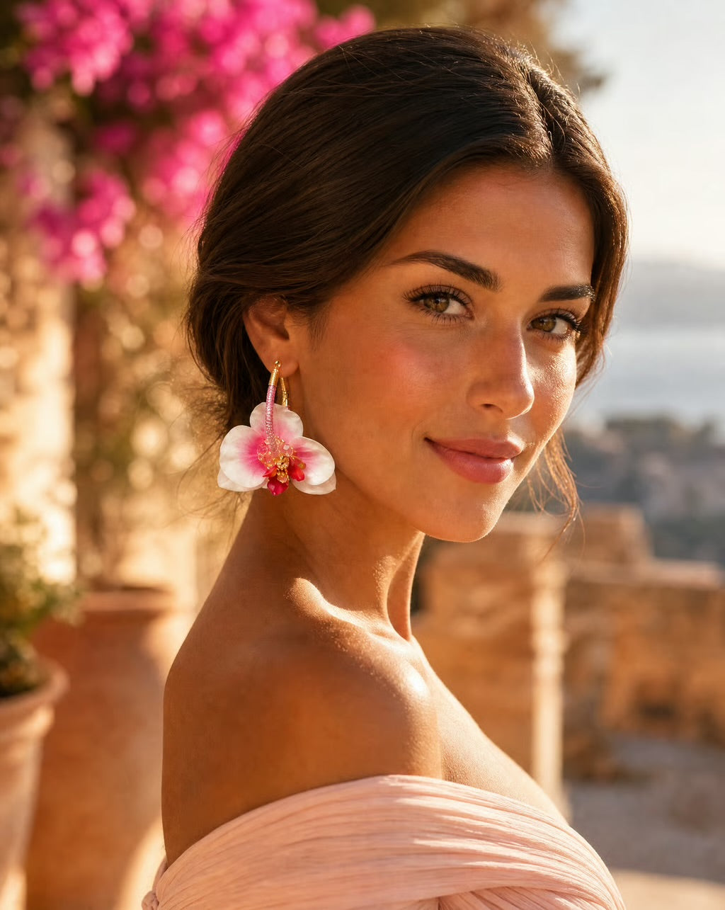 Blushing Orchid Hoop Earrings